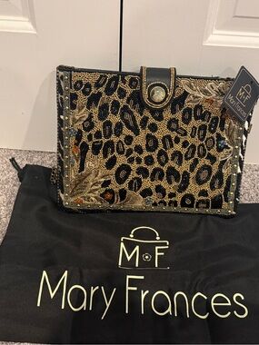 Mary Frances “Untamed” Black and Gold Beaded Crossbody Handbag.